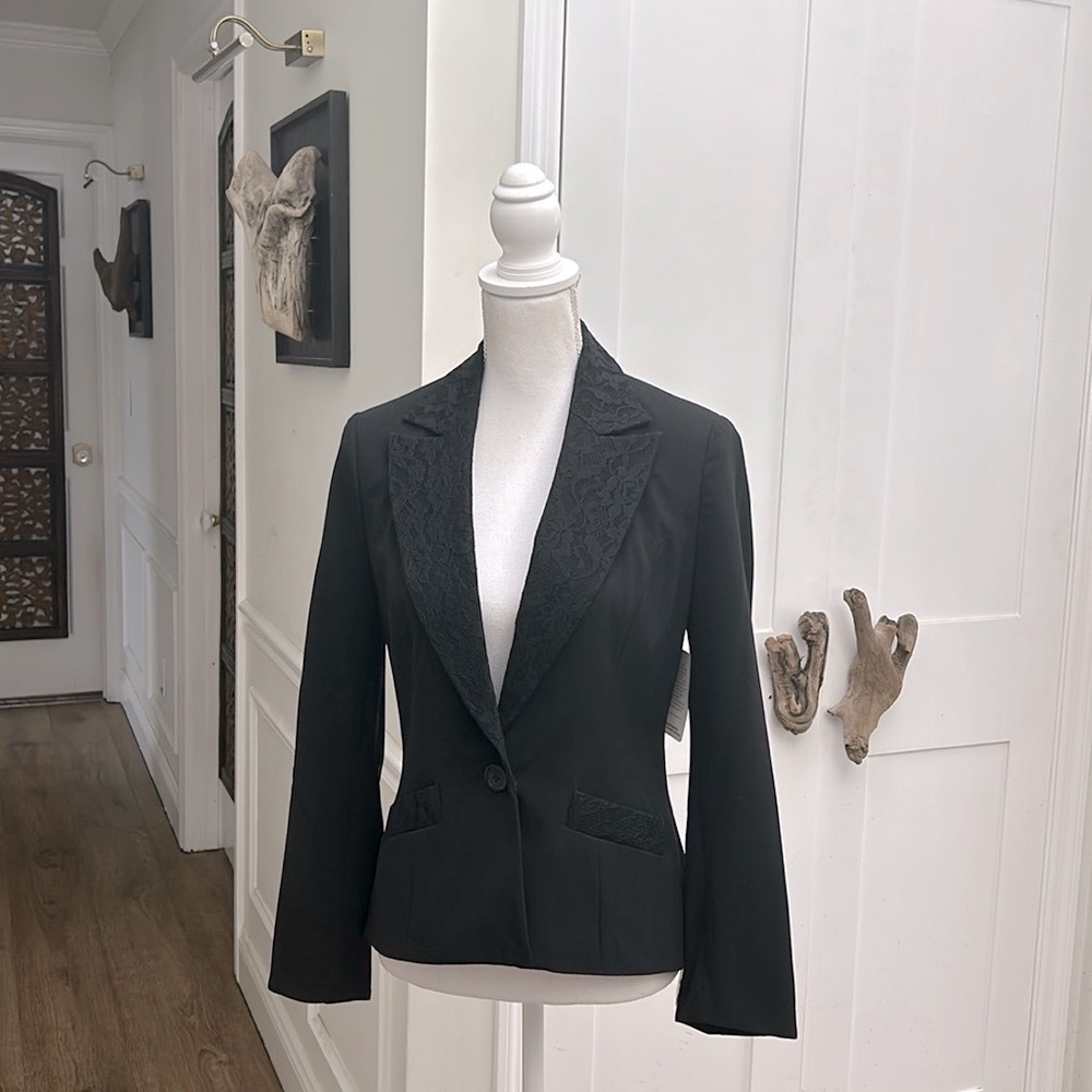 Spiegel Womens Black Lace Trim Blazer Size 2 NWT Career‎ Feminine Businesscore